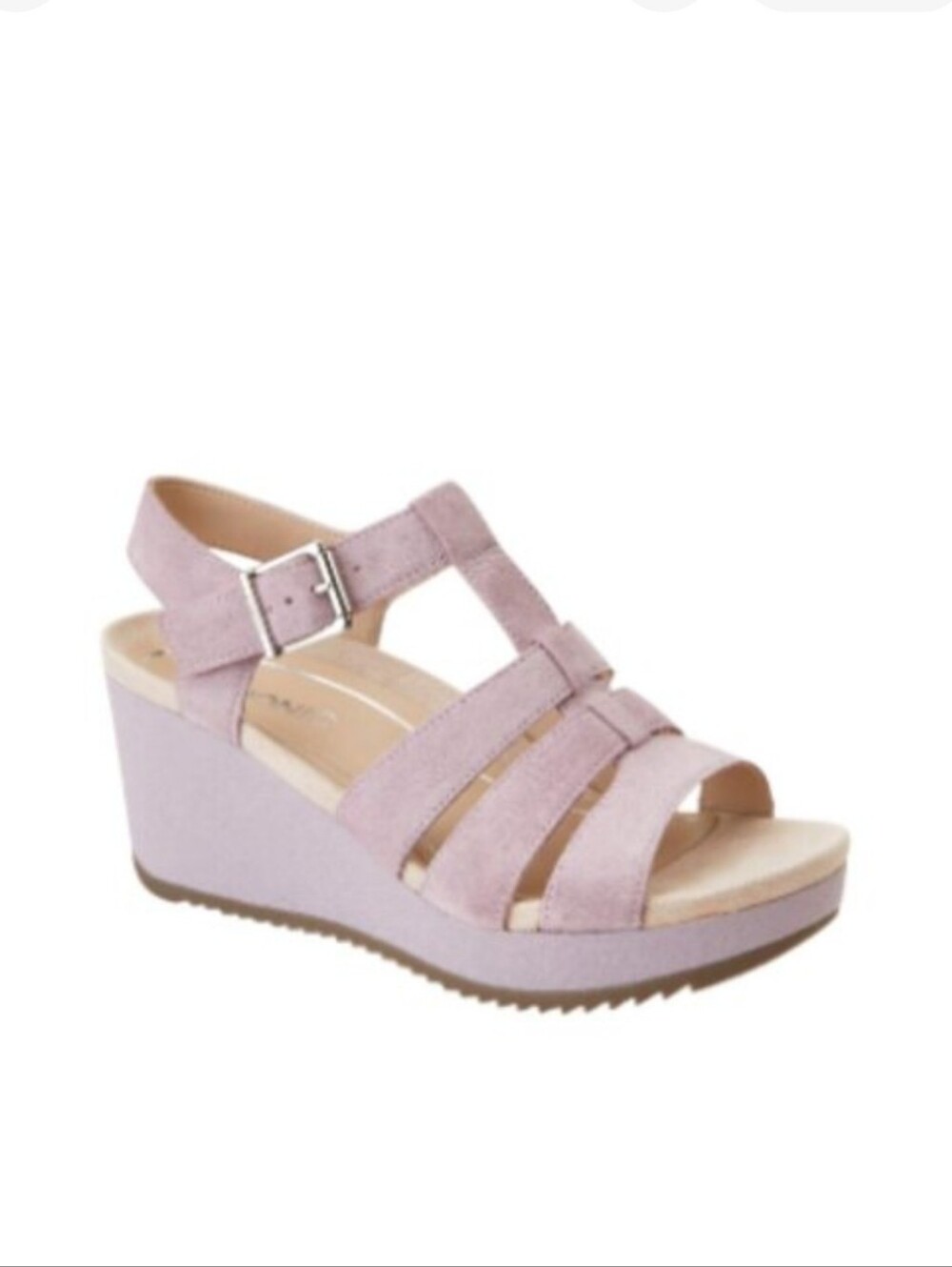 Vionic Lavender Suede Strappy Wedge Sandals